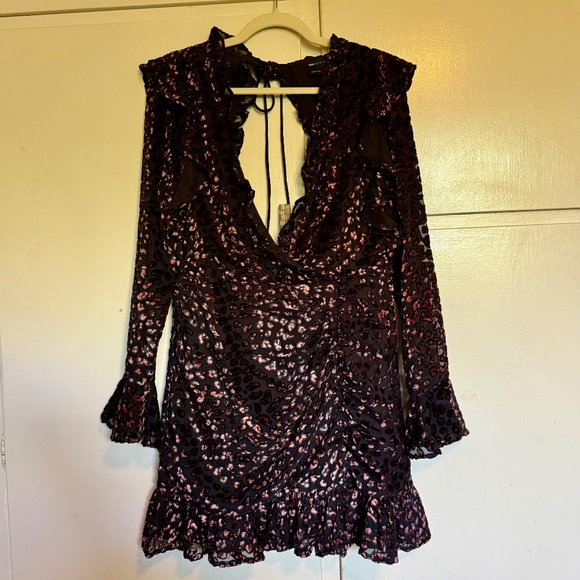 NWOT ASOS Design Ruffle Wrap Leopard Burnout Velvet Mini Dress Backless Size 10 - Picture 11 of 16